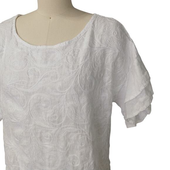 Valentina Naldi White Linen Top Size S Flutter Ruffle Sleeve Embroidered Italy - Picture 3 of 7